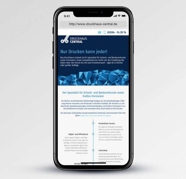 Responsive Website des Druckhaus Central aus Bischofswerda auf dem Smartphone
